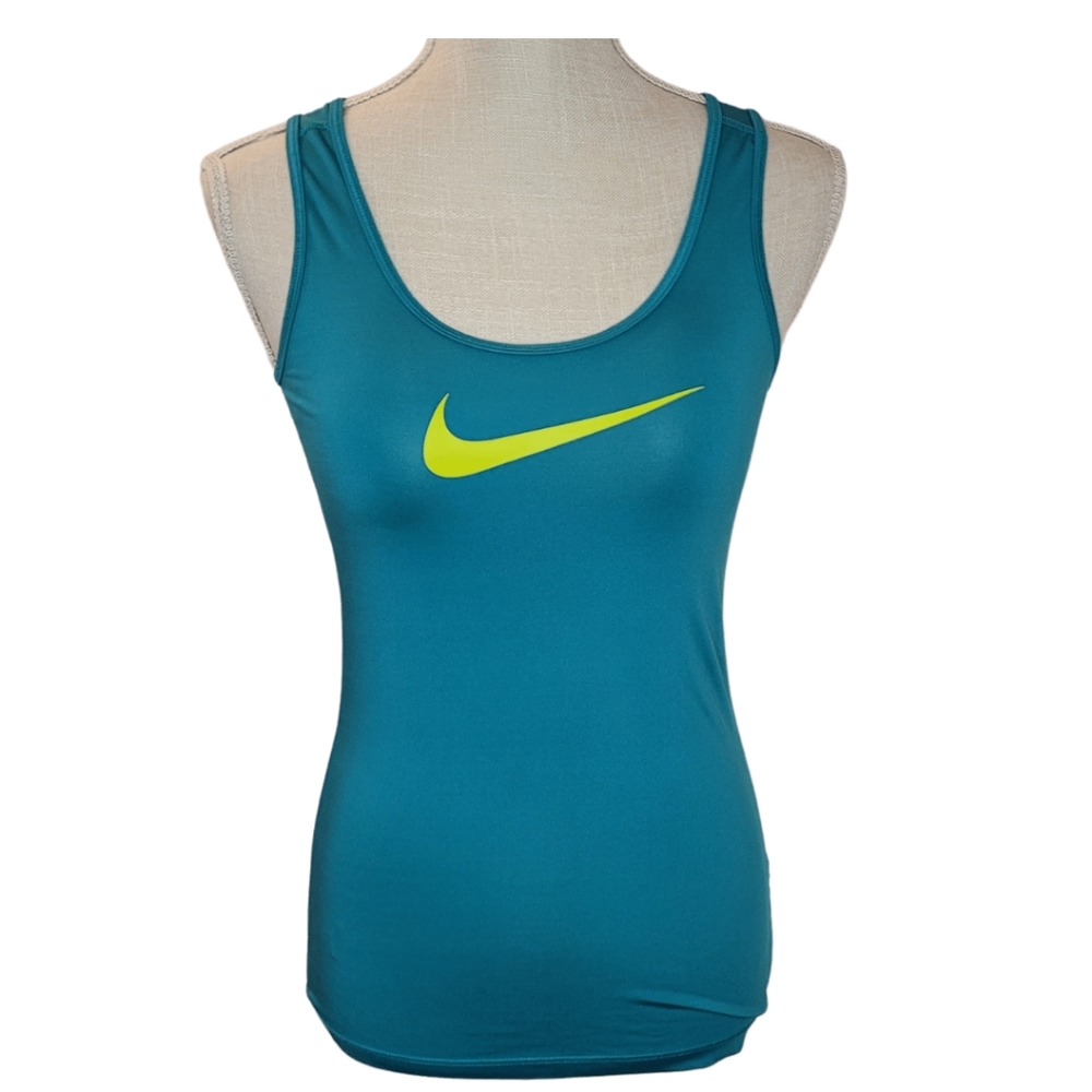 Nike Pro Aqua Blue Running Tank with Lime Green Swoosh Size XS